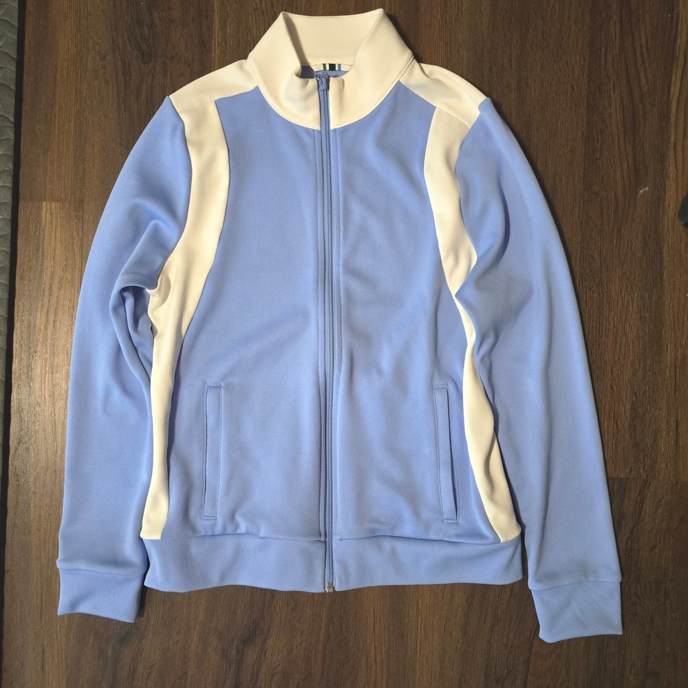 Tory Burch Sport Track Jacket M Light Blue White Colorblock Full Zip Athletic